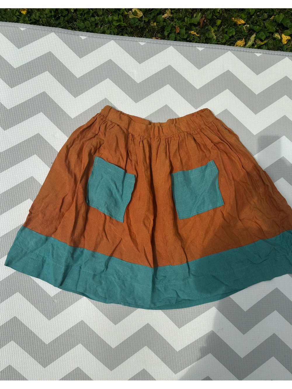 Women’s Two-Tone Rust Orange and Teal Cotton Skirt